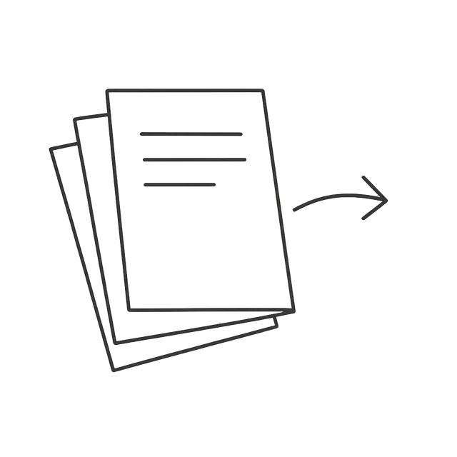 Line drawing of stacked pages waiting like jobs in a print queue